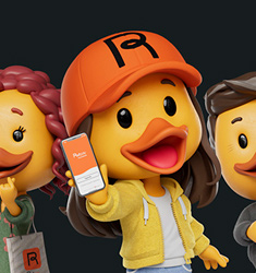 Tres patos 3D mostrando una app en sus celulares